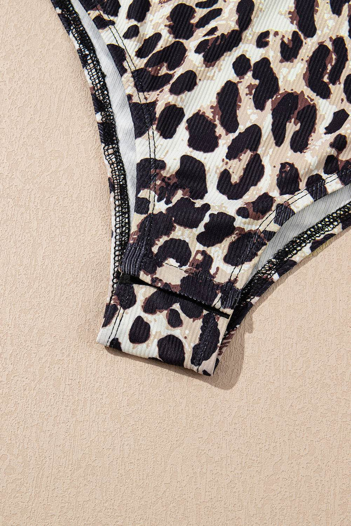 Brown Leopard Print U Neck Sleeveless Bodysuit - Fashion Queen -  11