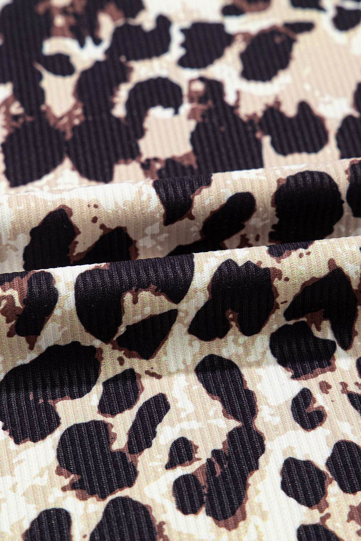 Brown Leopard Print U Neck Sleeveless Bodysuit - Fashion Queen -  13
