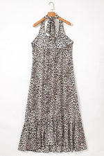 Load image into Gallery viewer, Brown Leopard Printed Halter Neck Backless Ruffled Hem Maxi Dress - Fashion Queen -  14
