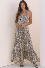 Load image into Gallery viewer, Brown Leopard Printed Halter Neck Backless Ruffled Hem Maxi Dress - Fashion Queen -  6
