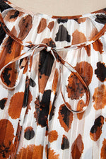 Load image into Gallery viewer, Brown Metallic Threading Accents Pleated Abstract Printed Ruffled 3/4 Sleeve Blouse - Fashion Queen -  18
