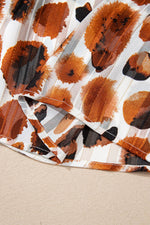 Load image into Gallery viewer, Brown Metallic Threading Accents Pleated Abstract Printed Ruffled 3/4 Sleeve Blouse - Fashion Queen -  20
