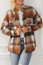 Load image into Gallery viewer, Brown Plaid Flap Pockets Shacket - Fashion Queen -  10
