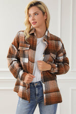 Load image into Gallery viewer, Brown Plaid Flap Pockets Shacket - Fashion Queen -  12
