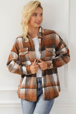 Load image into Gallery viewer, Brown Plaid Flap Pockets Shacket - Fashion Queen -  14
