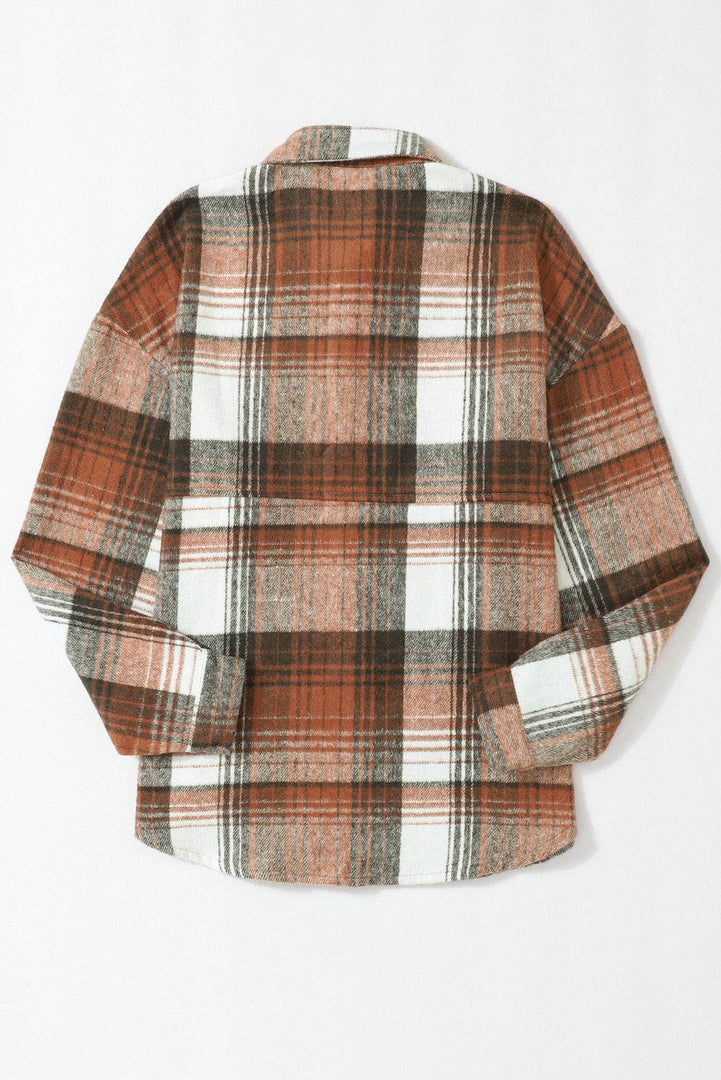 Brown Plaid Flap Pockets Shacket - Fashion Queen -  17