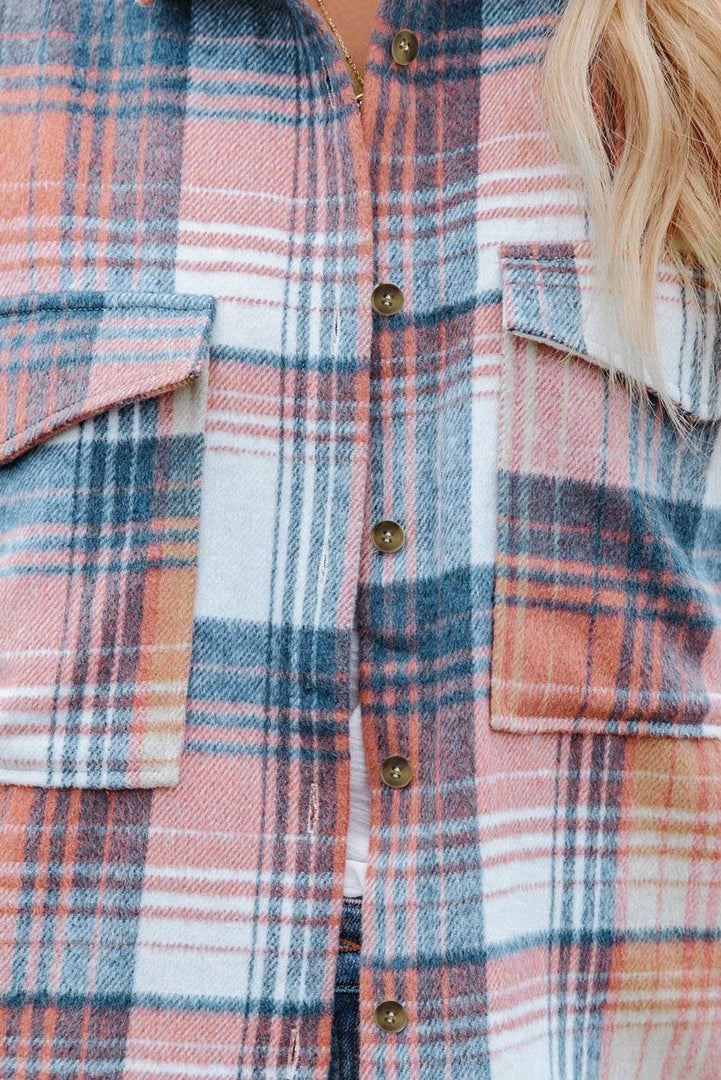 Brown Plaid Flap Pockets Shacket - Fashion Queen -  27