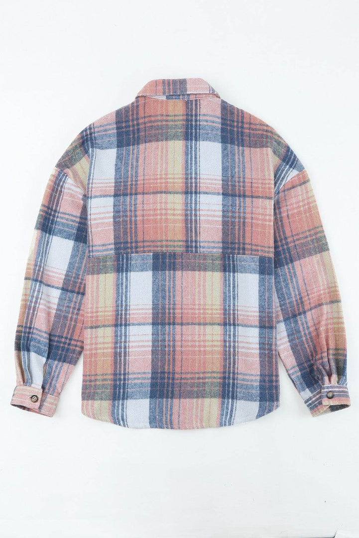 Brown Plaid Flap Pockets Shacket - Fashion Queen -  29