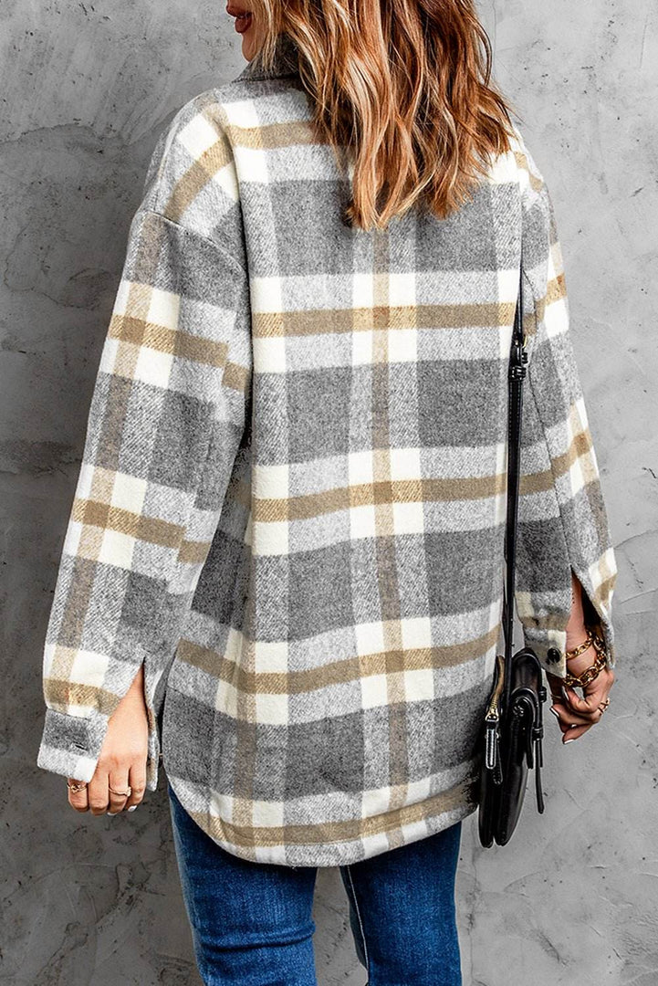 Brown Plaid Print Pocket Women Shacket - Fashion Queen -  2