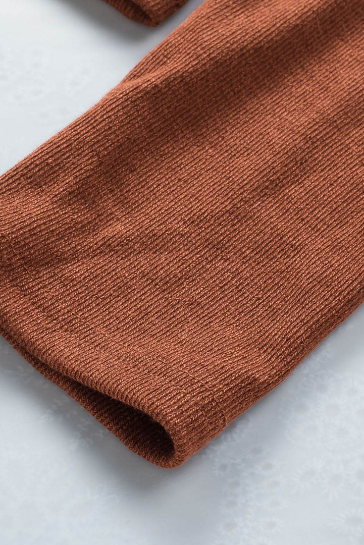 Brown Ribbed Peekaboo Cutout Long Sleeve Top - Fashion Queen -  10