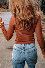 Load image into Gallery viewer, Brown Ribbed Peekaboo Cutout Long Sleeve Top - Fashion Queen -  2
