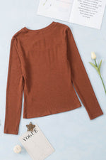 Load image into Gallery viewer, Brown Ribbed Peekaboo Cutout Long Sleeve Top - Fashion Queen -  7
