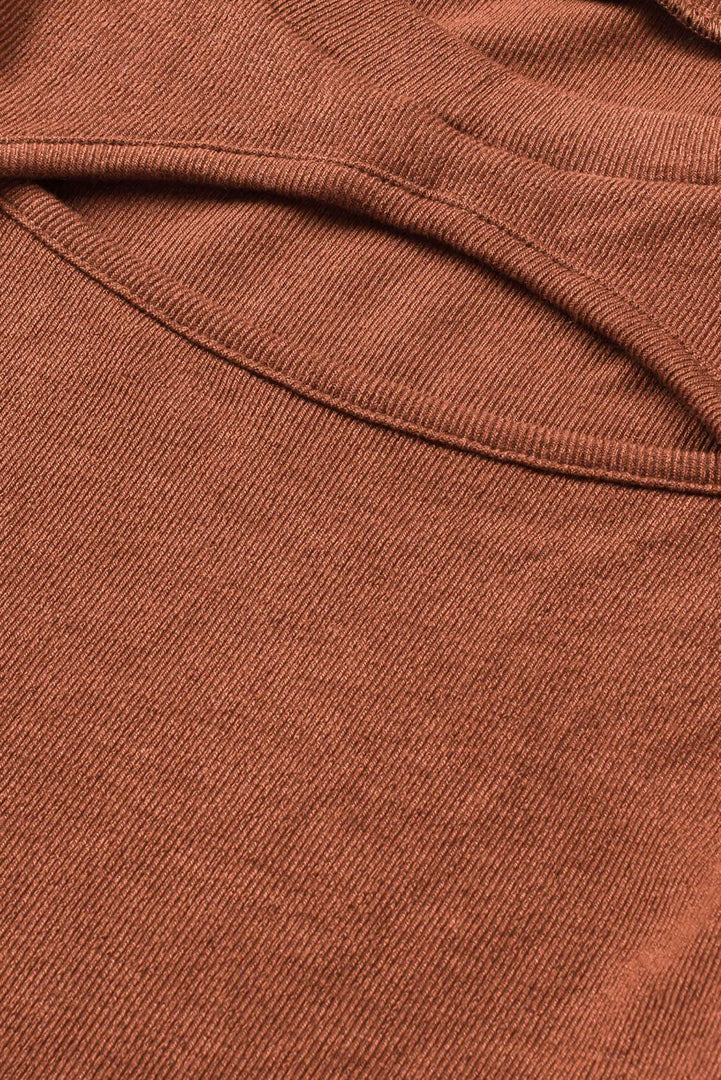 Brown Ribbed Peekaboo Cutout Long Sleeve Top - Fashion Queen -  9