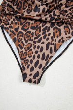 Load image into Gallery viewer, Brown Spaghetti Straps Ruched Leopard Bodysuit - Fashion Queen -  10

