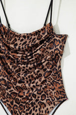 Load image into Gallery viewer, Brown Spaghetti Straps Ruched Leopard Bodysuit - Fashion Queen -  14
