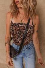 Load image into Gallery viewer, Brown Spaghetti Straps Ruched Leopard Bodysuit - Fashion Queen -  17
