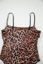 Load image into Gallery viewer, Brown Spaghetti Straps Ruched Leopard Bodysuit - Fashion Queen -  9
