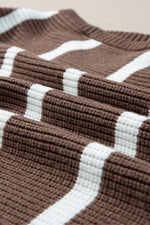 Load image into Gallery viewer, Brown Stripe Zipped Collar Cap Sleeve Knit Top - Fashion Queen -  17

