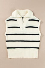 Load image into Gallery viewer, Brown Stripe Zipped Collar Cap Sleeve Knit Top - Fashion Queen -  21
