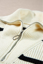 Load image into Gallery viewer, Brown Stripe Zipped Collar Cap Sleeve Knit Top - Fashion Queen -  25
