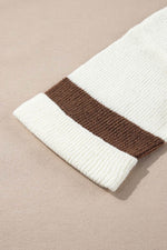 Load image into Gallery viewer, Brown Striped Accent Notched V Neck Cropped Sweater T Shirt - Fashion Queen -  13
