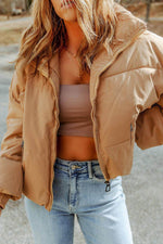 Load image into Gallery viewer, Brown Zip Up Pocketed Puffer Jacket - Fashion Queen -  1
