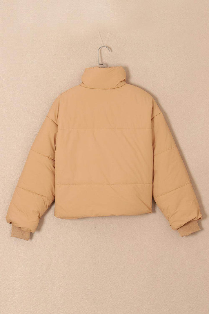 Brown Zip Up Pocketed Puffer Jacket - Fashion Queen -  6