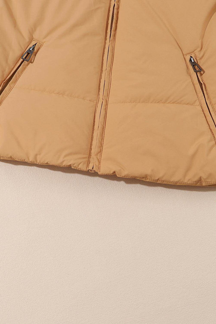 Brown Zip Up Pocketed Puffer Jacket - Fashion Queen -  7