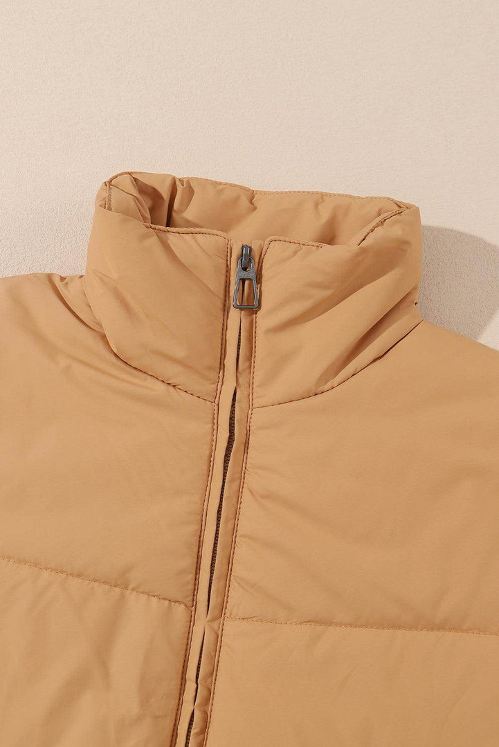 Brown Zip Up Pocketed Puffer Jacket - Fashion Queen -  9