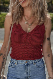 Burgundy Cable Knit Pointelle Slim Fit V Neck Sweater Vest - Fashion Queen -  1