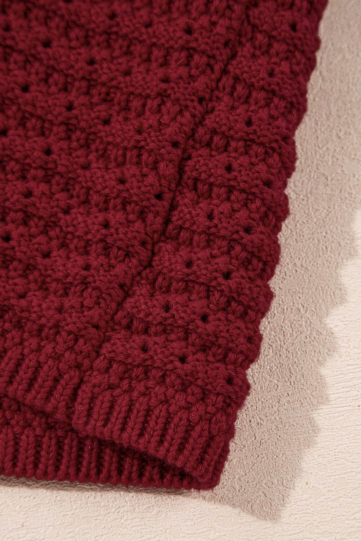 Burgundy Cable Knit Pointelle Slim Fit V Neck Sweater Vest - Fashion Queen -  10
