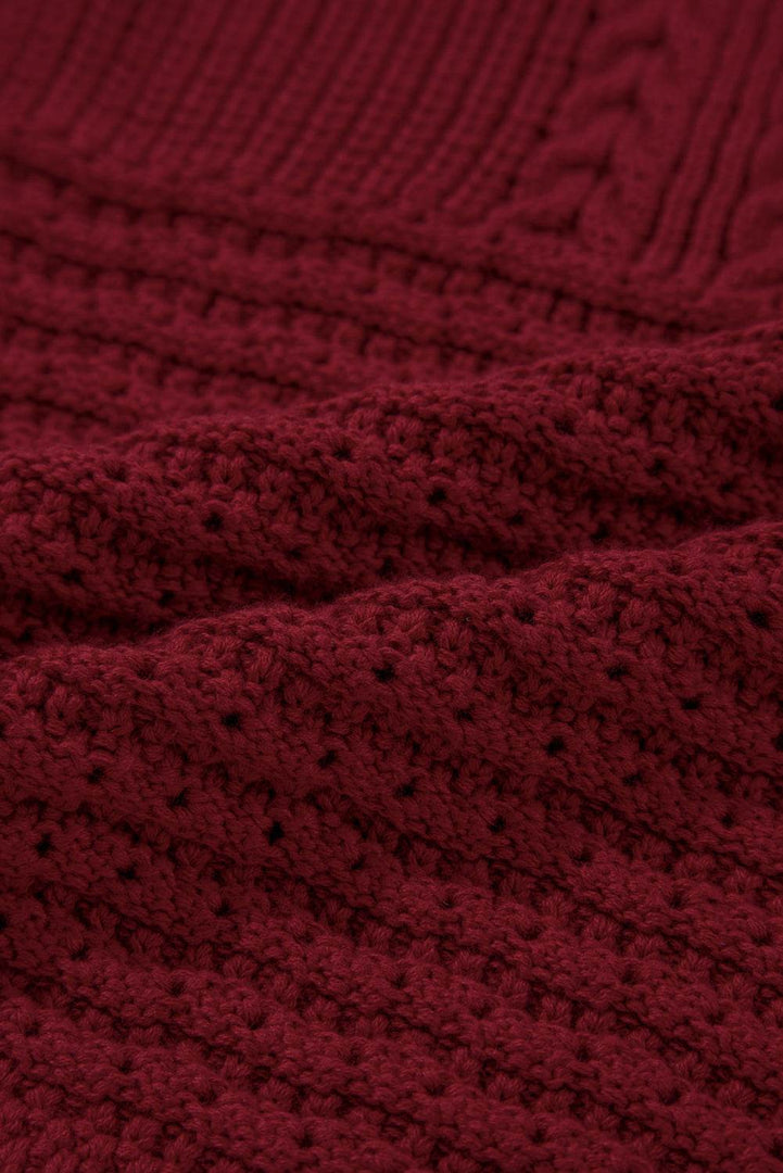 Burgundy Cable Knit Pointelle Slim Fit V Neck Sweater Vest - Fashion Queen -  11