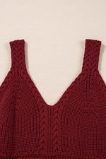 Load image into Gallery viewer, Burgundy Cable Knit Pointelle Slim Fit V Neck Sweater Vest - Fashion Queen -  8
