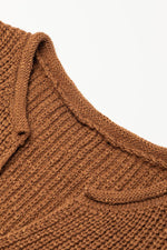 Load image into Gallery viewer, Camel Solid Color Short Sleeve Notched V Neck Sweater Dress - Fashion Queen -  5
