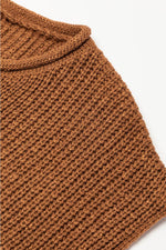 Load image into Gallery viewer, Camel Solid Color Short Sleeve Notched V Neck Sweater Dress - Fashion Queen -  6
