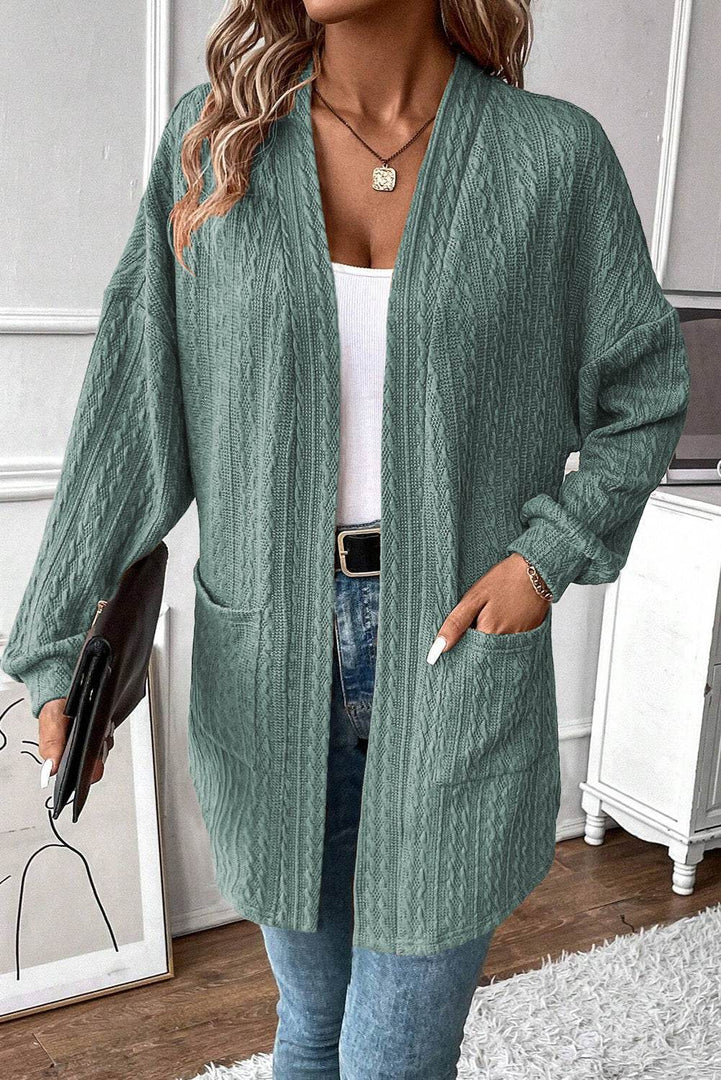 Canton Textured Knit Side Pockets Open Front Cardigan - Fashion Queen -  1