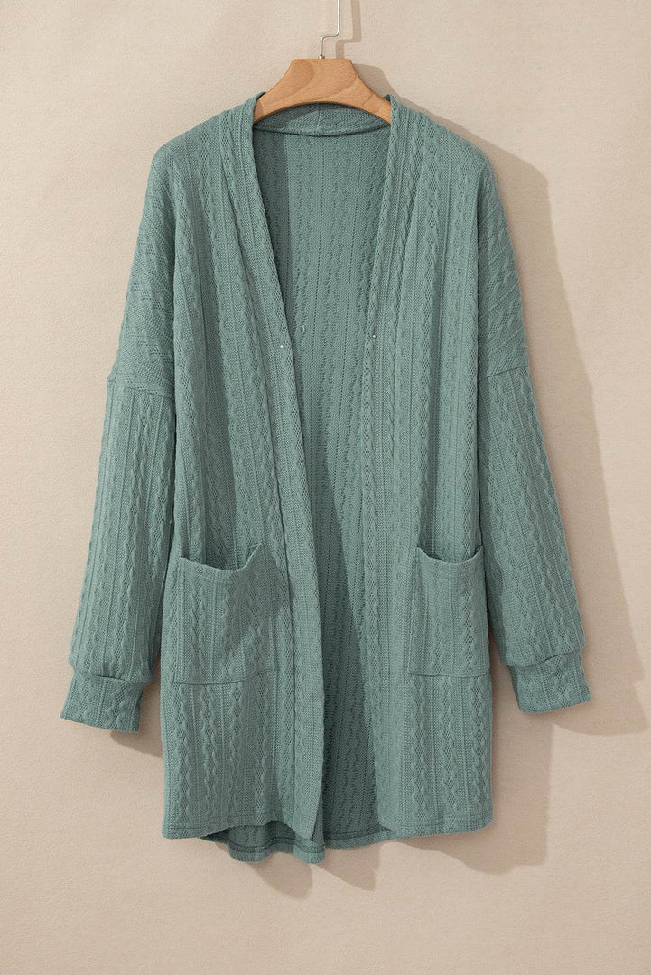 Canton Textured Knit Side Pockets Open Front Cardigan - Fashion Queen -  10