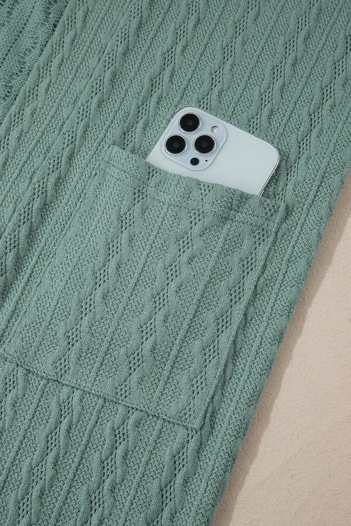 Canton Textured Knit Side Pockets Open Front Cardigan - Fashion Queen -  16
