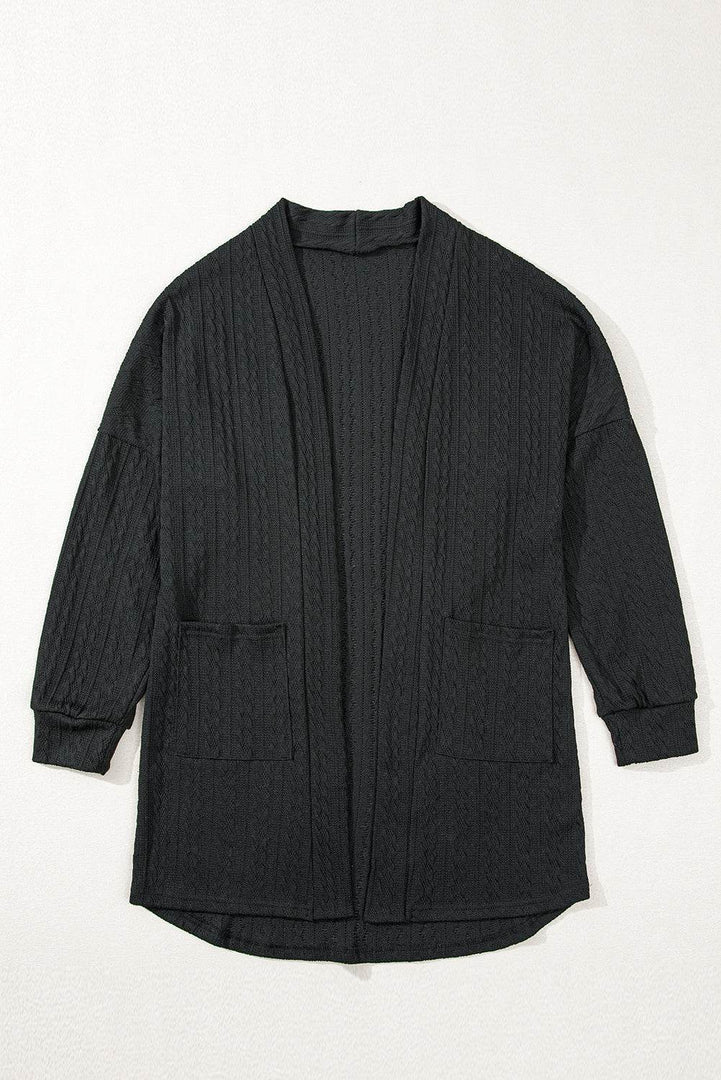 Canton Textured Knit Side Pockets Open Front Cardigan - Fashion Queen -  18