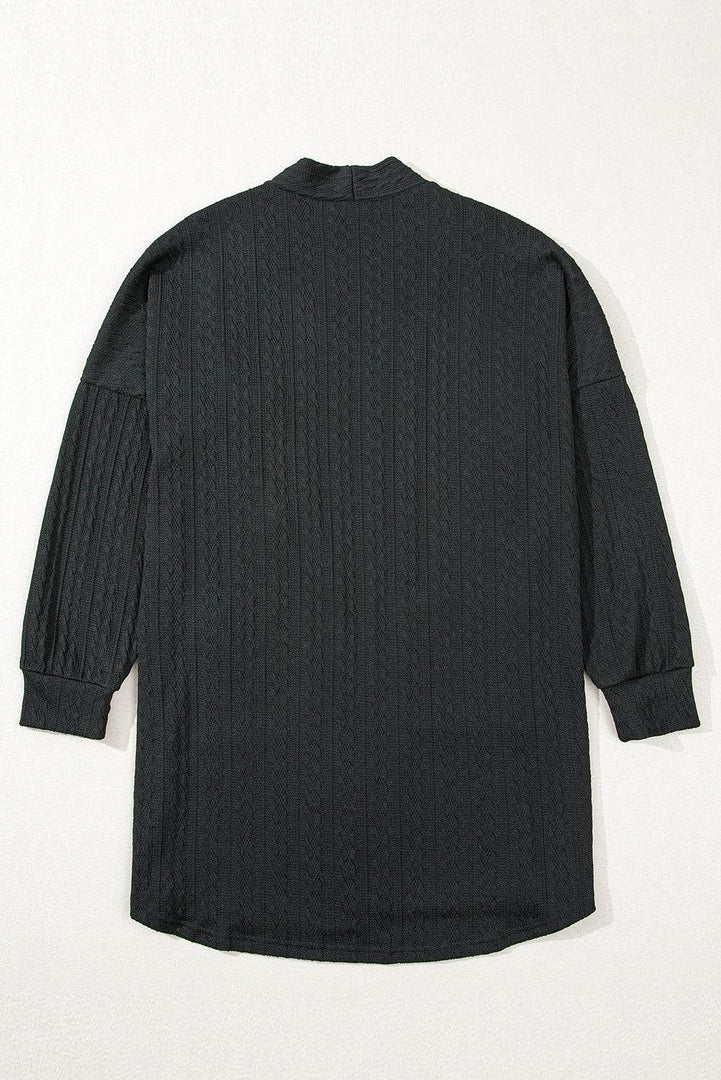 Canton Textured Knit Side Pockets Open Front Cardigan - Fashion Queen -  19