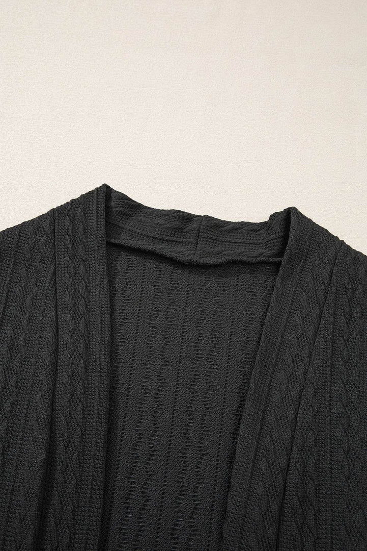 Canton Textured Knit Side Pockets Open Front Cardigan - Fashion Queen -  20