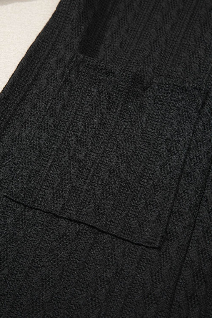 Canton Textured Knit Side Pockets Open Front Cardigan - Fashion Queen -  22