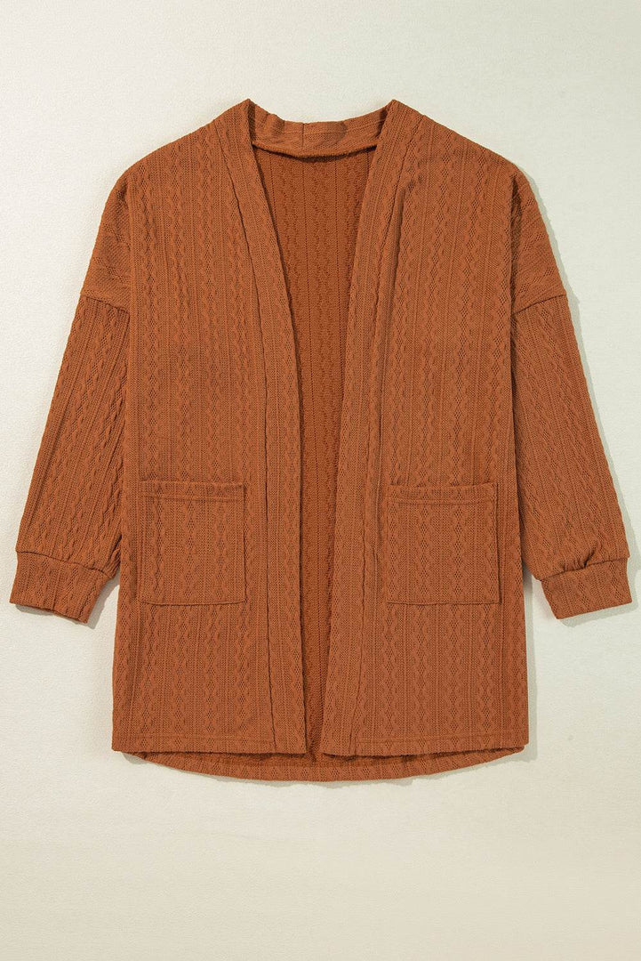 Canton Textured Knit Side Pockets Open Front Cardigan - Fashion Queen -  28