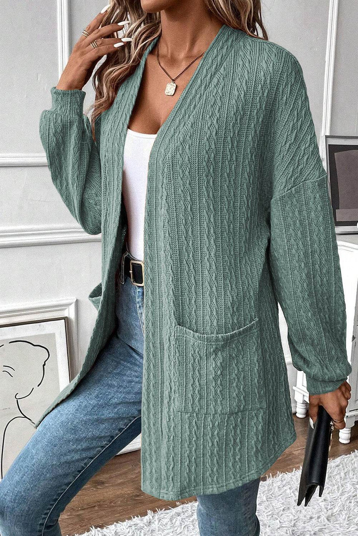 Canton Textured Knit Side Pockets Open Front Cardigan - Fashion Queen -  3