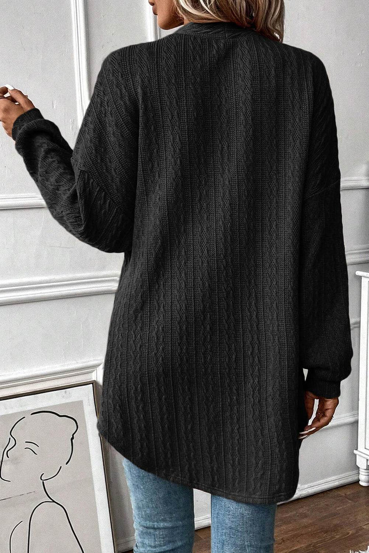 Canton Textured Knit Side Pockets Open Front Cardigan - Fashion Queen -  5
