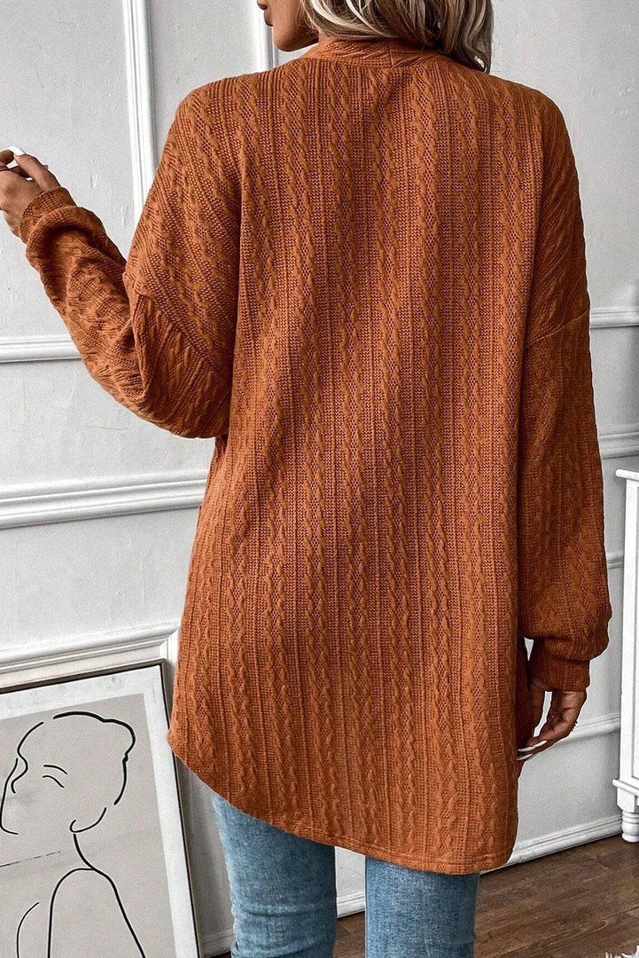 Canton Textured Knit Side Pockets Open Front Cardigan - Fashion Queen -  8