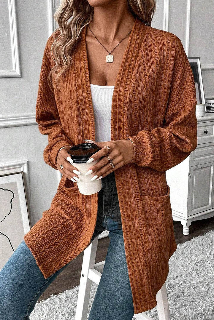 Canton Textured Knit Side Pockets Open Front Cardigan - Fashion Queen -  9