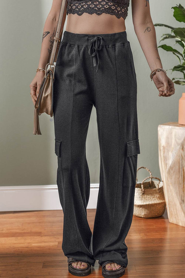 Carbon Grey Cargo Pockets Drawstring Sweatpants - Fashion Queen -  1
