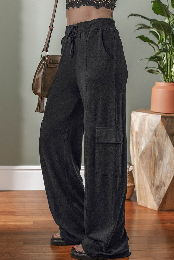 Carbon Grey Cargo Pockets Drawstring Sweatpants - Fashion Queen -  3