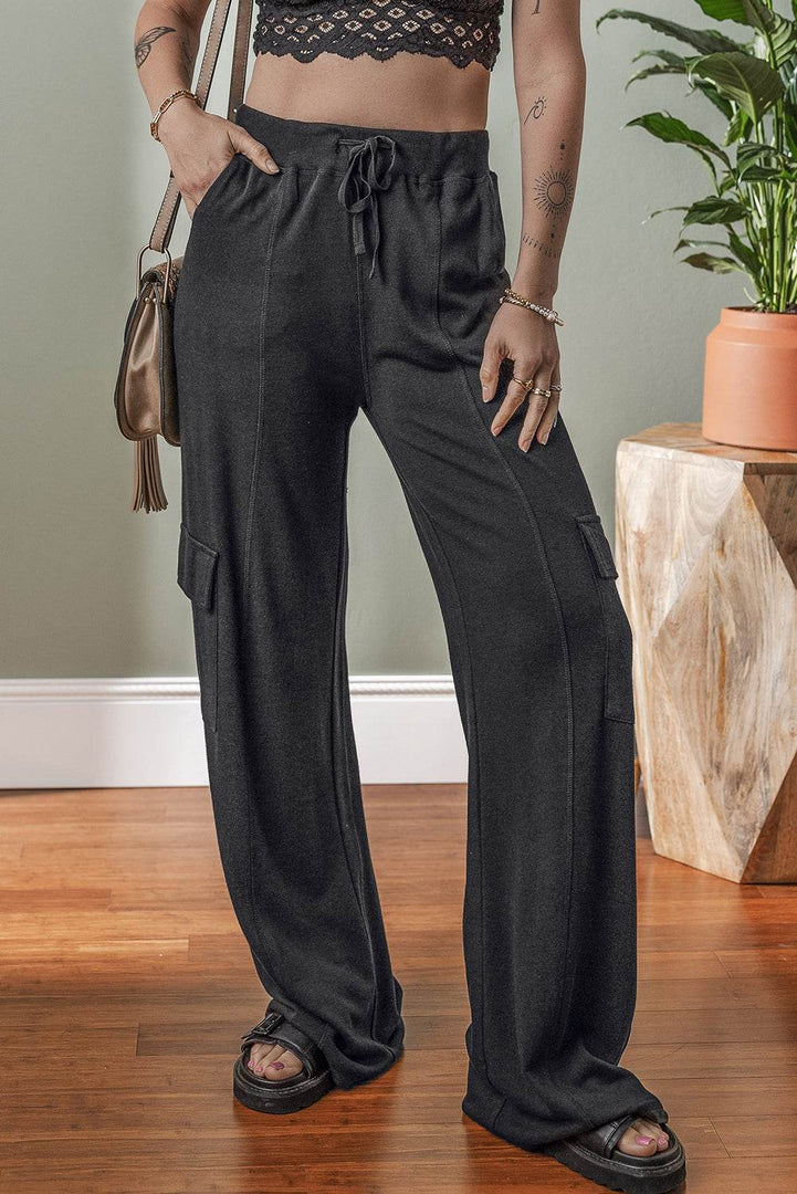 Carbon Grey Cargo Pockets Drawstring Sweatpants - Fashion Queen -  4
